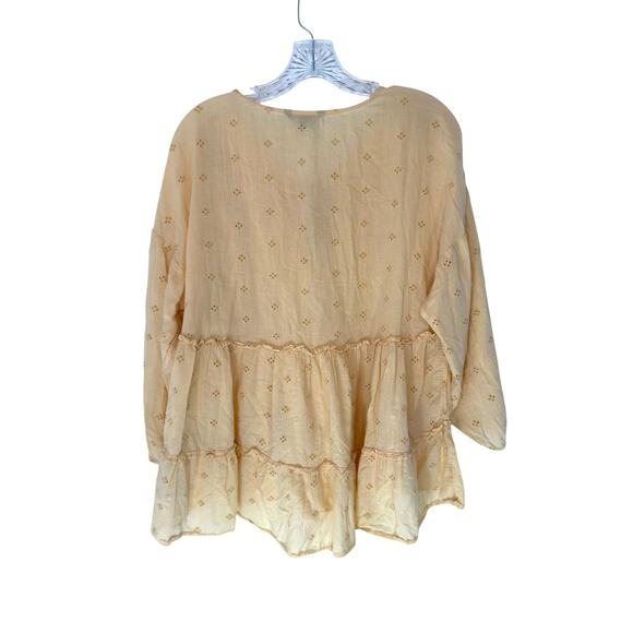 American Eagle Blouse Yellow Eyelet Long Sleeve Dainty Girly Soft Girl Large - Picture 9 of 12